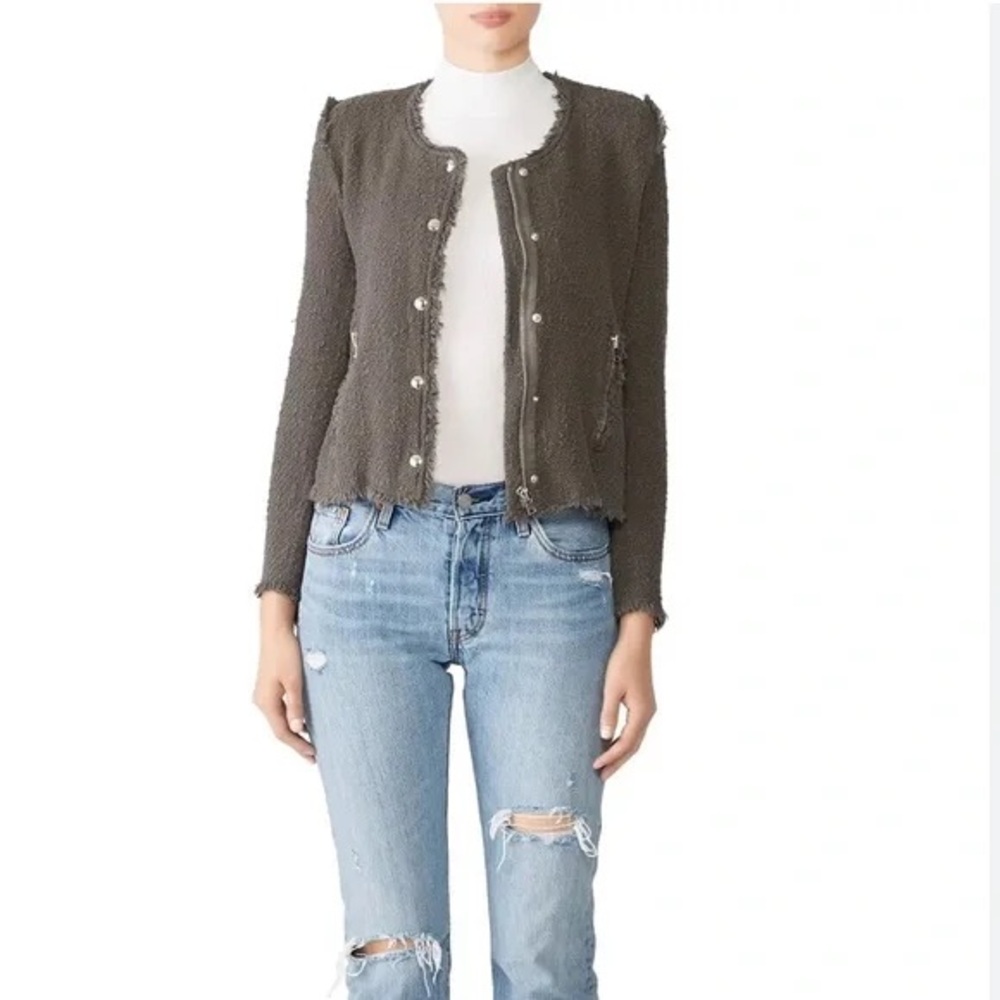 IRO Regan Distressed Tweed Jacket Olive Cotton